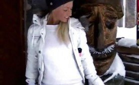 Blonde toying in snowy weather