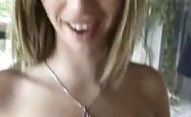 Pierced girl picked up and sucks cock