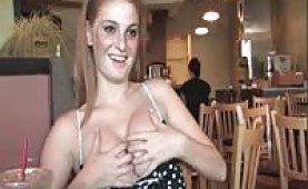 Freckled redhead Faye Reagan flashing in public