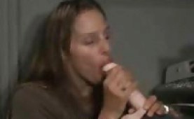 Teen Heather tries to deepthroat a dildo