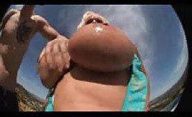 Chubby blonde mature shows her giant jugs