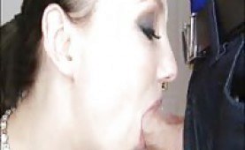 Gorgeous Jenny swallowing his big cock