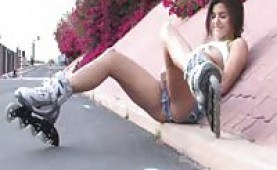 Skater girl flashing her goods outdoors