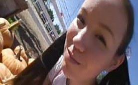 Cute teen wih pigtails seducing the cameraman  