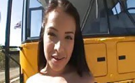 Young busty Pepper riding on his big dick