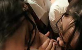 Two schoolgirls sharing a cock