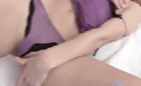 Petite teen strips and spreads wide