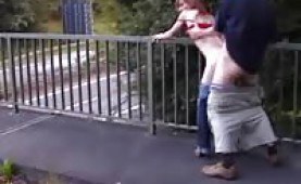 Horny chick fucked above the highway