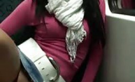 Hottie fucks a carrot and a cucumber in the train