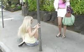 Sandy and Yana flashing in public