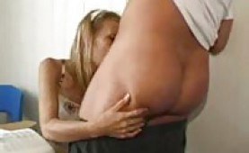 Schoolgirl gets her hairy pussy fucked in class