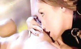 Dominant lesbian misstres gets nailed and jizzed by a guy