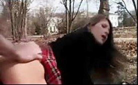 Russian teen getting analized outdoors