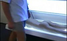 Horny brunette fucked on a sunbed