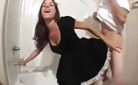Hot maid sucking and fucking in the bathroom