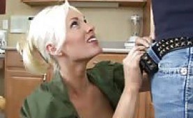 Sexy blonde babe wants to teach him something