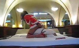 Sexy crossdresser gets a dildo for christmas