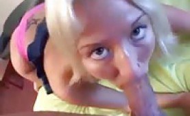 Blondie gets her mouth fucked hard