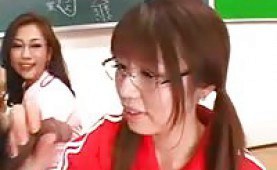 Asian coeds sucking cocks in the classroom