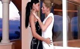 Lesbians strip off to lick and massage one anothers beautiful breasts