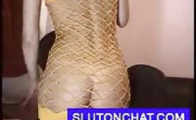 Sexy chick in fishnets posing on the webcam