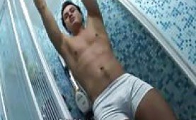 Handsome poof jerking off in the shower