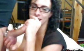 Nerdy amateur milf sucking a big hot cock