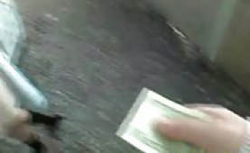 Brunette amateur offered cash to show her boobs and suck some cock