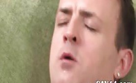 Mature gay jerking off on the green sofa