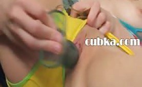 Hot teen babe plays with her toy