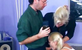 Sexy blonde babysitter punished by a horny couple