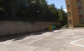 Hot blonde sucking a cock in public for cash