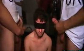 Horny twink sucking two dicks