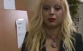 Giant boobed blonde amateur sucking for cash