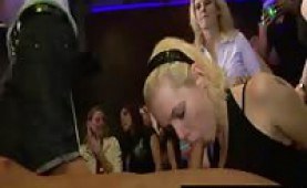 Wild party girls giving head in a club