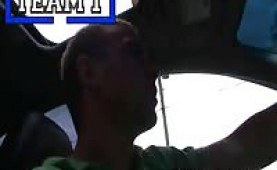 Coeds get wild on the backseat of the car