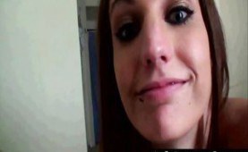 Horny amateur brunette sucking dick