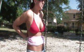 Busty chick running naked on the street