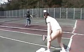 Frozen asian girl fucked on the tenniscourt