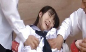 Asian girl sucks cocks and gets jizzed