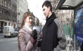 Skinny teen picked up and licked