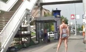 Chicks posing naked in public