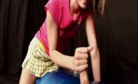 Blonde milks a submissive guy