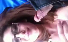 Redhead Nerd Pleasuring A Cock Inside The Car