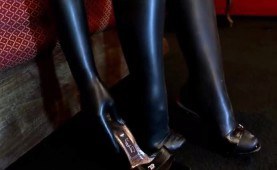 Kinky blonde in leather attire