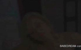 Blonde petite rubbing her bald pussy