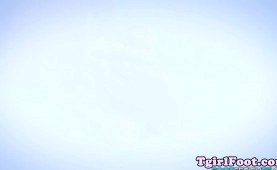 Foot loving lingerie ladyboy curling her toes