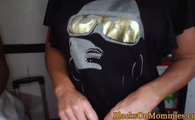 Busty interacial trio MILF cockriding closeup