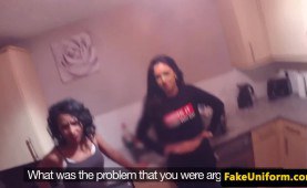 Cheeky chav starters blowing fake cops pipe