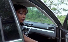 Tanned schoolgirl bonking stranger outdoors